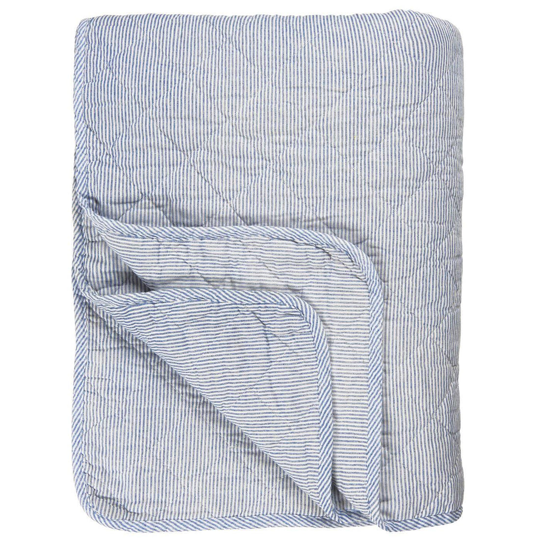 Quilt tæppe -  Hvide og blå mælkedrengestriber