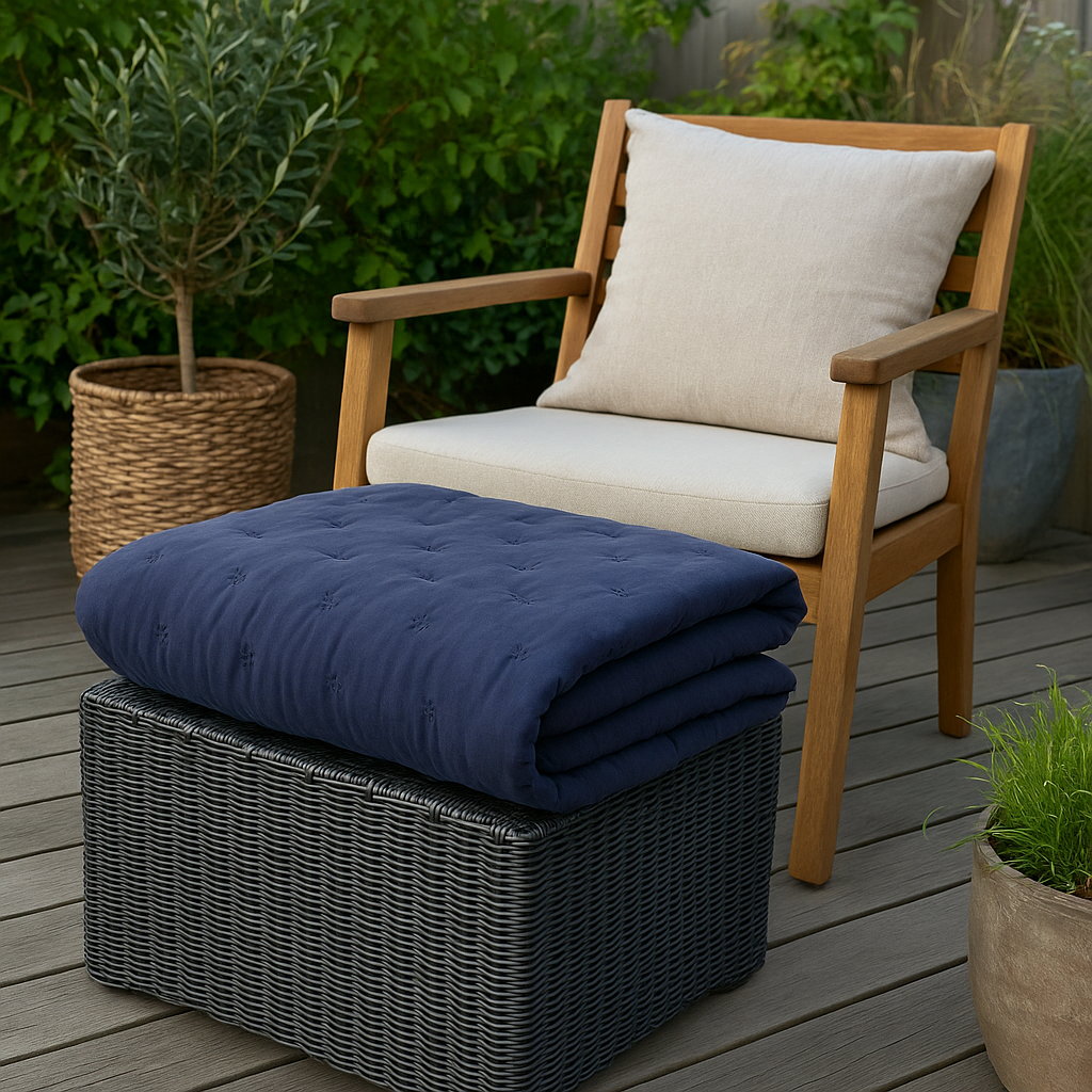 Quilt tæppe til terrasse og altan - Mørkeblå
