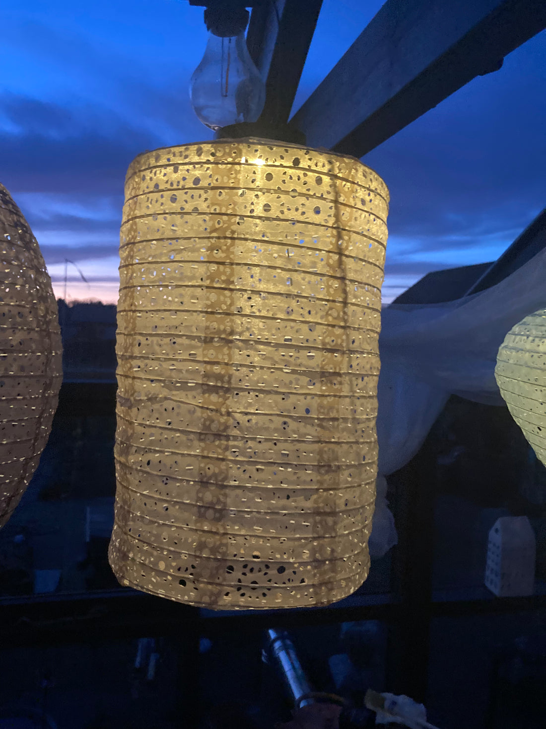 Lanterne med solceller -  Cylinder lys brun