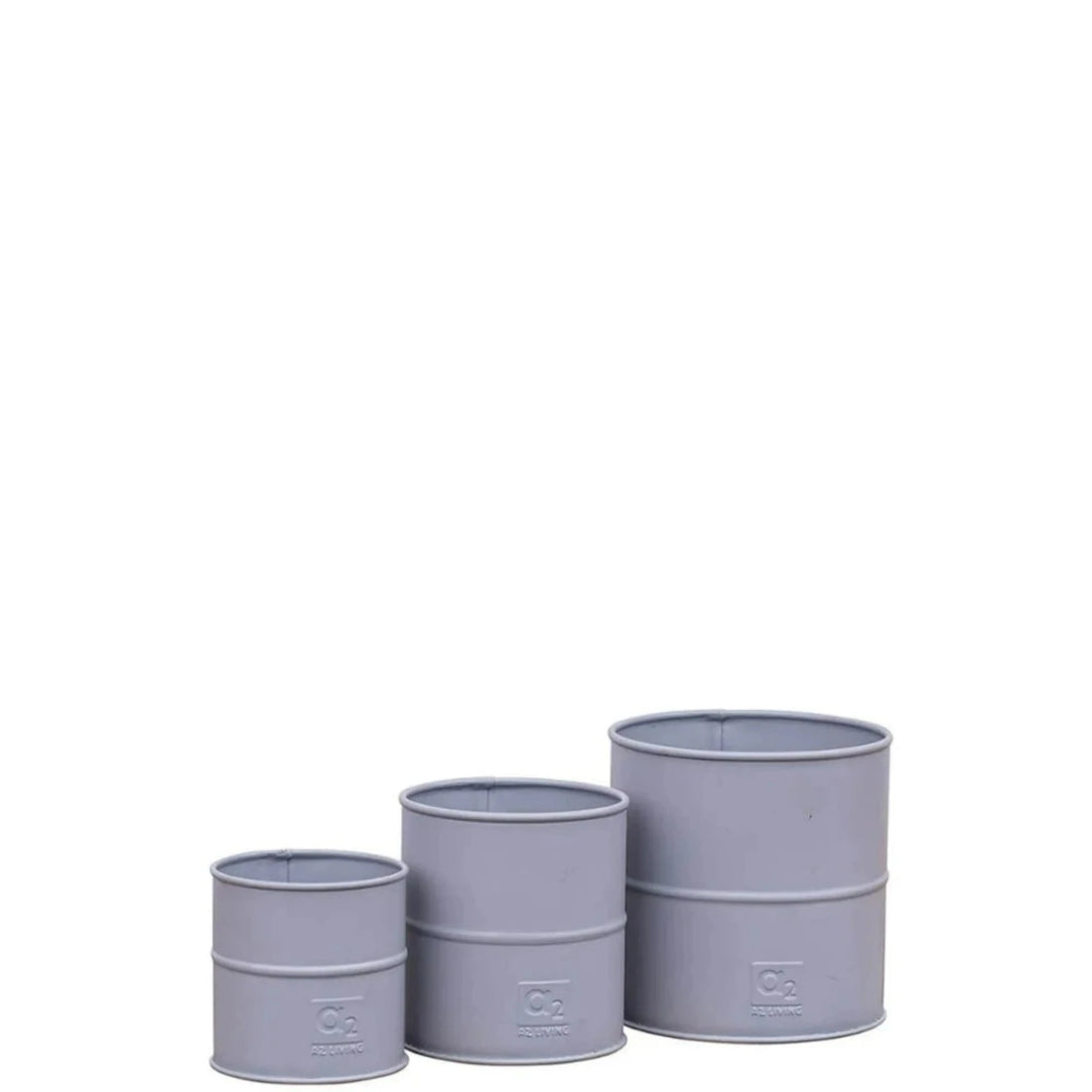Dansk A2 Living grå urtepotter i tre forskellige størrelser. Du køber alle tre potter i et sæt.