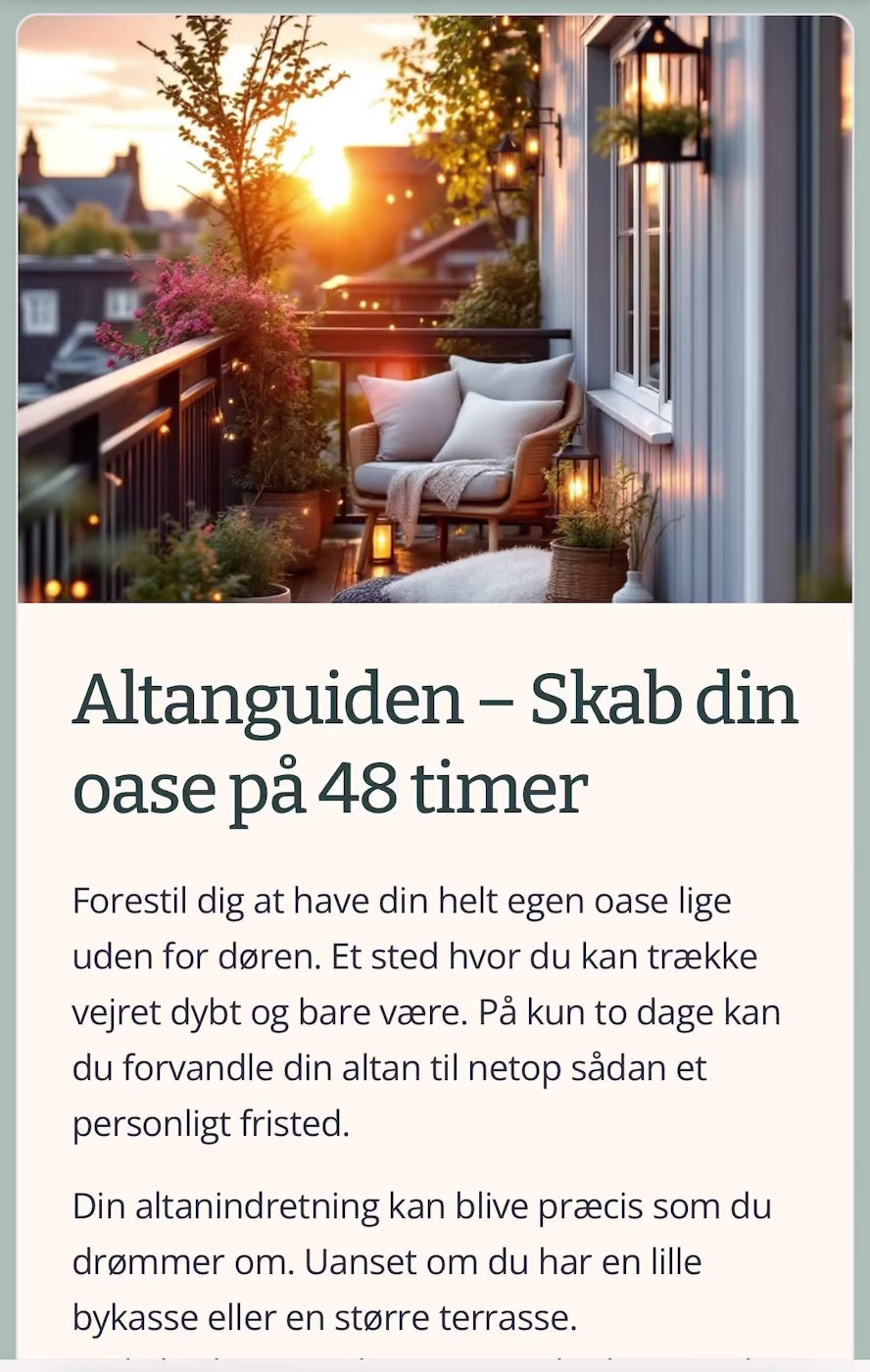 Altan indretnings guide : Skab din altanoase – på kun 2 dage Guide